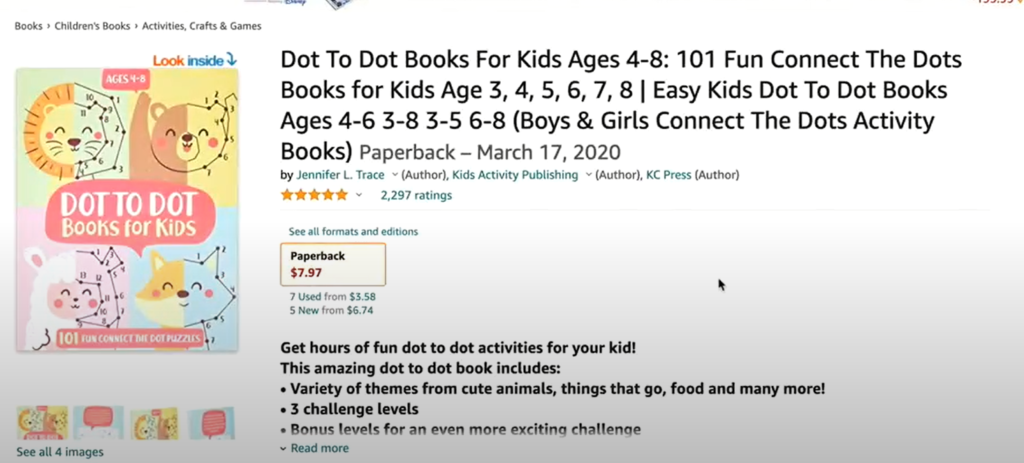 dot to dot book listing on Amazon