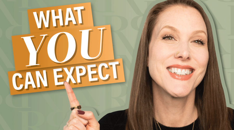 image of Rachel Harrison-Sund pointing to the words "What you can expect"