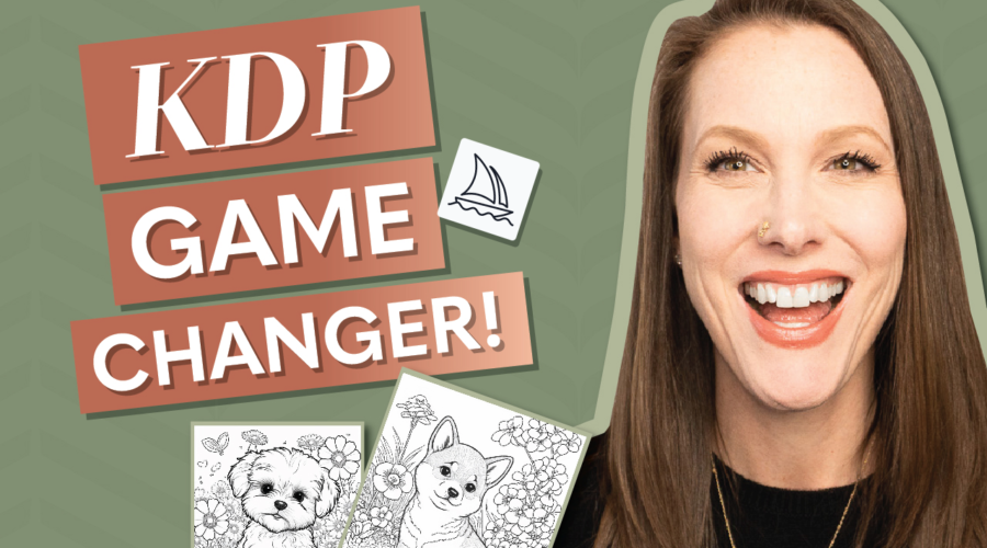 Image of Rachel Harrison-Sund, images of 2 coloring pages with dogs; text "KDP Game Changer!"
