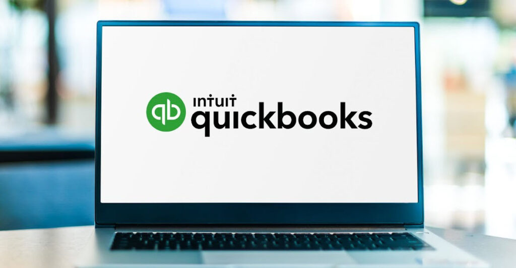 intuit quickbooks logo on laptop screen