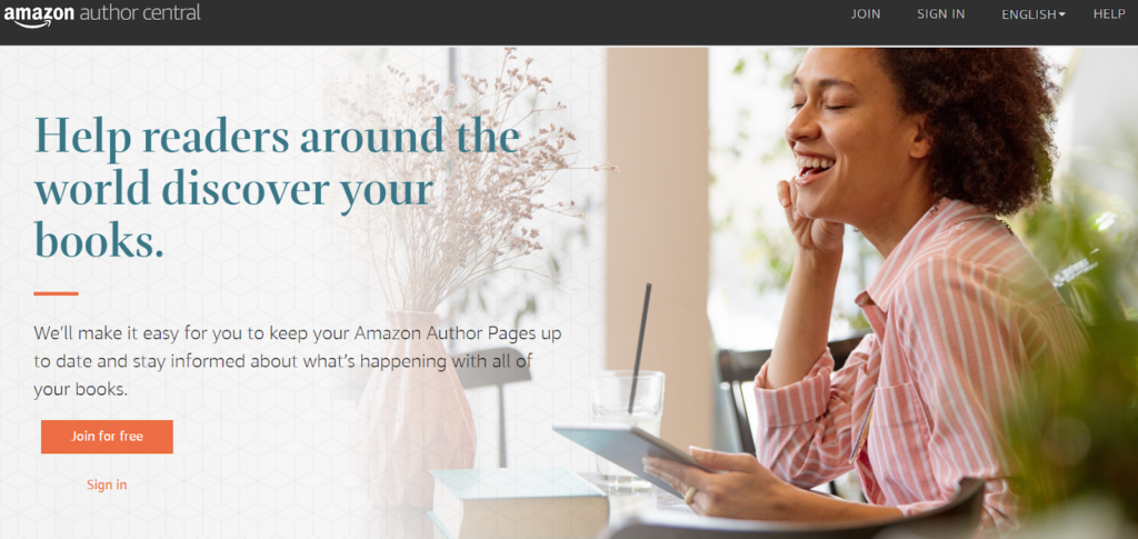 screenshot of Amazon Author Central main page