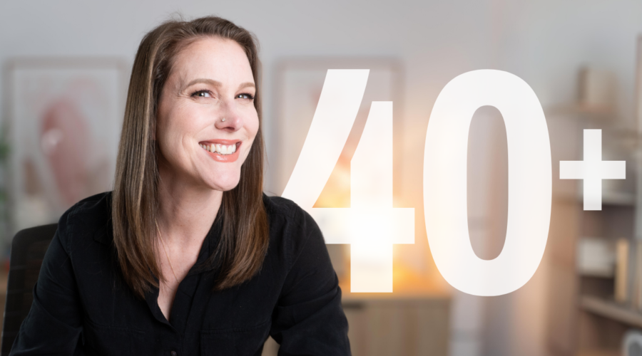 Featured photo for Rachel Harrison Sund's blog post "how to reinvent yourself over 40." Features a picture of Rachel smiling with a text overlay that reads 40+.